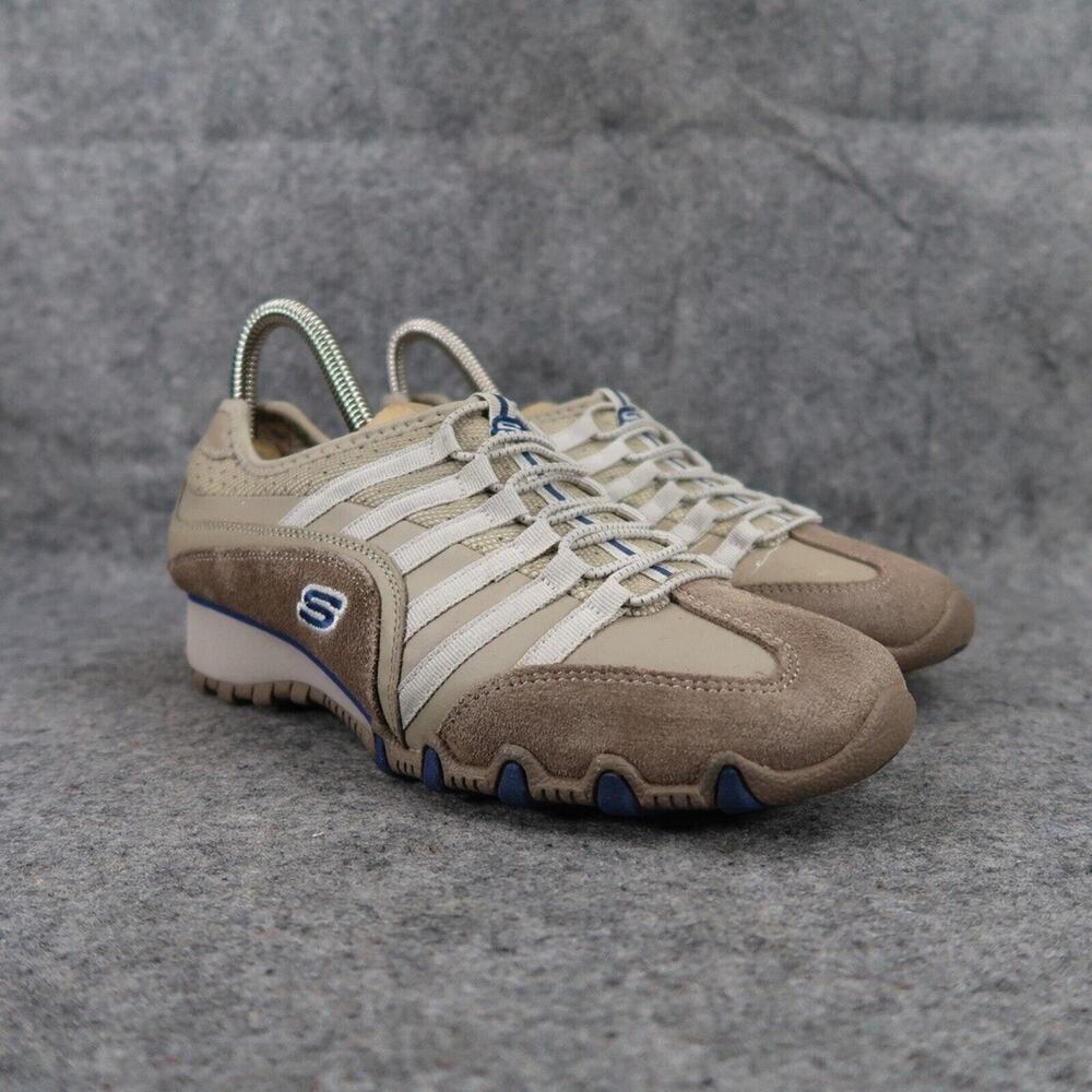 Skechers Shoes Womens 6 Sneaker Biker Straight Away Slip On Comfort Active Beige